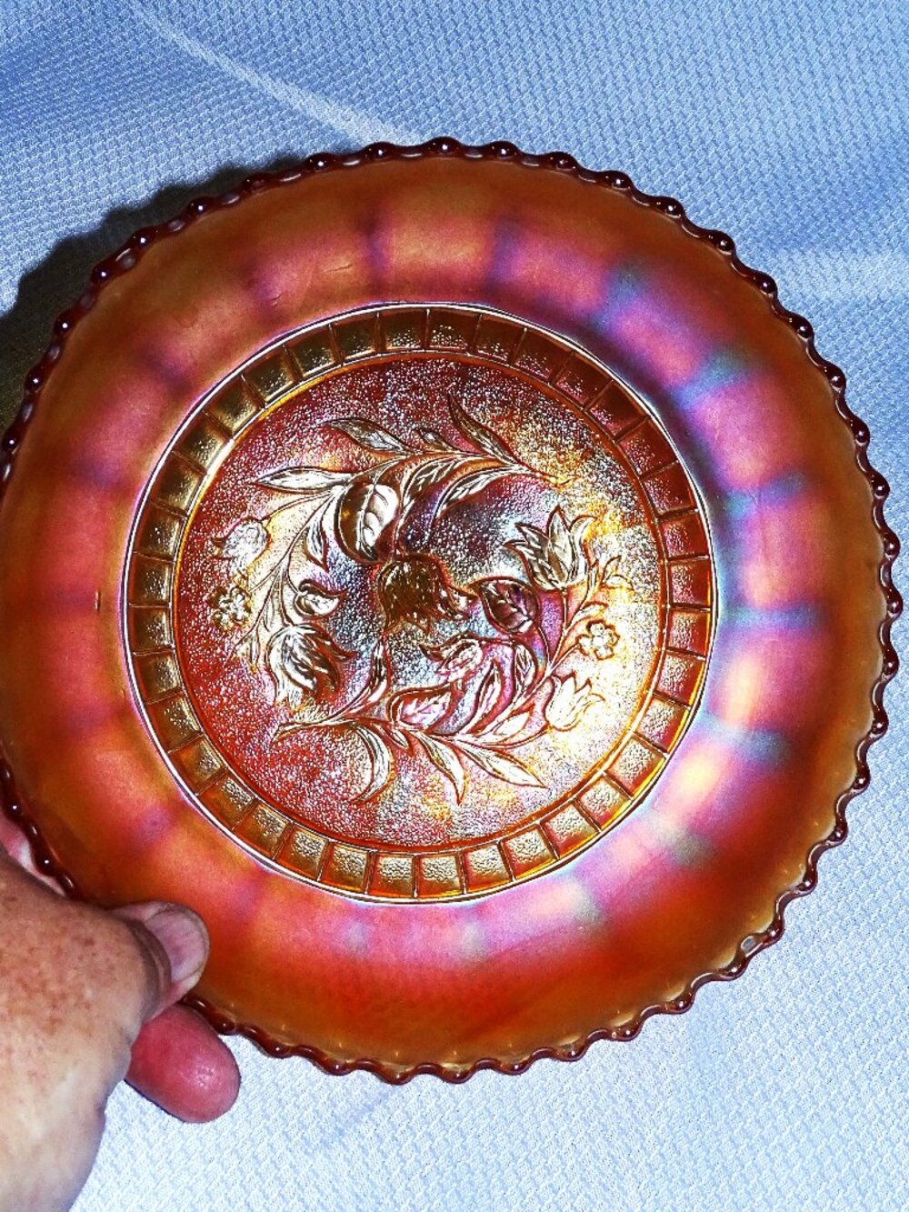 Vintage Carnival Glass Dugan Windflower Decorative Bowl 8 inch